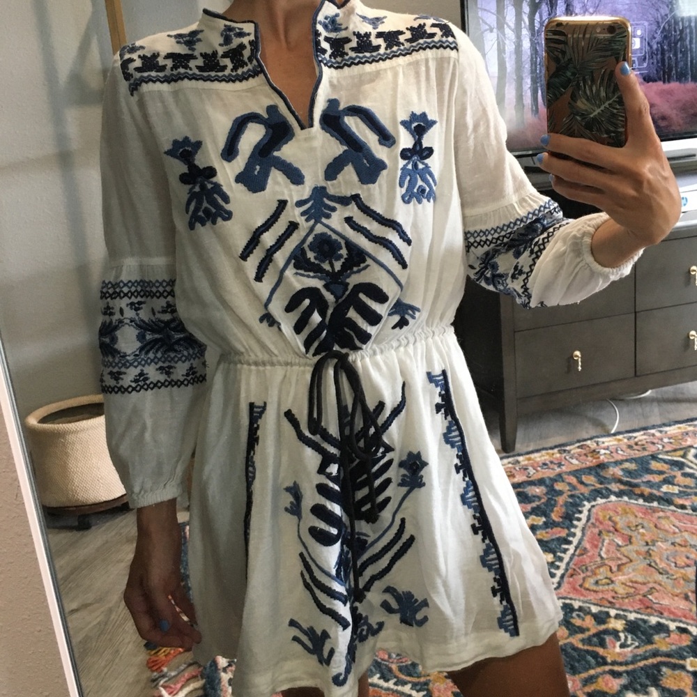 Free People long sleeve embroidered mini dress